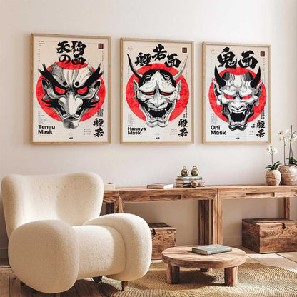 Japanese Devil Masks Wall Art Paintings for Living Room Bedroom