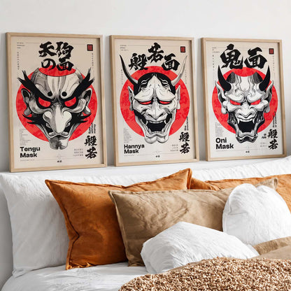 Japanese Devil Masks Wall Art Paintings for Living Room Bedroom
