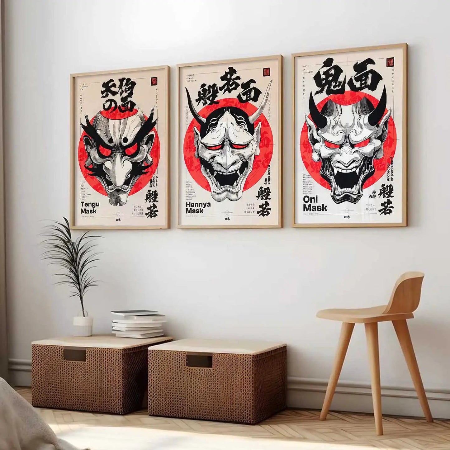 Japanese Devil Masks Wall Art Paintings for Living Room Bedroom