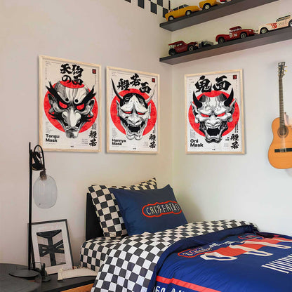 Japanese Devil Masks Wall Art Paintings for Living Room Bedroom
