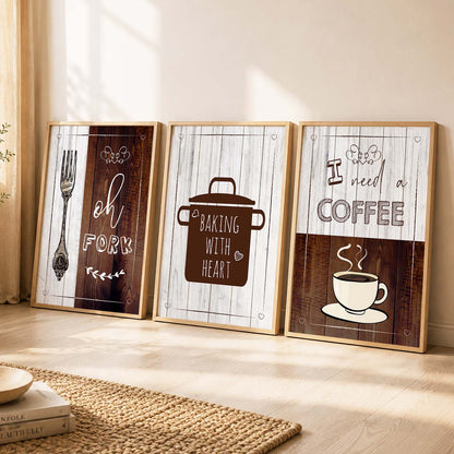 Wall Frame Set for Kitchen Restaurant & Bar Wall Decor - Food Quotes Posters Set