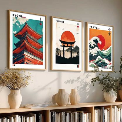 Japan Waves and City View Wall Art Paintings for Living Room Bedroom