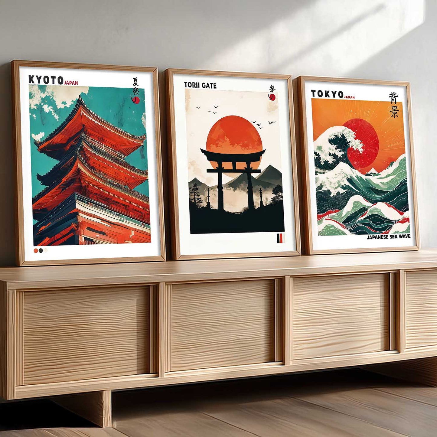 Japan Waves and City View Wall Art Paintings for Living Room Bedroom