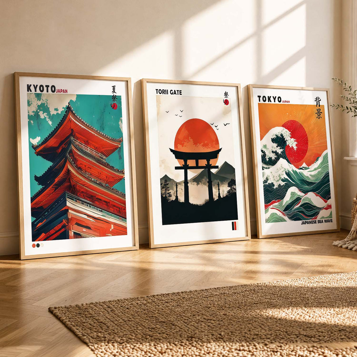 Japan Waves and City View Wall Art Paintings for Living Room Bedroom