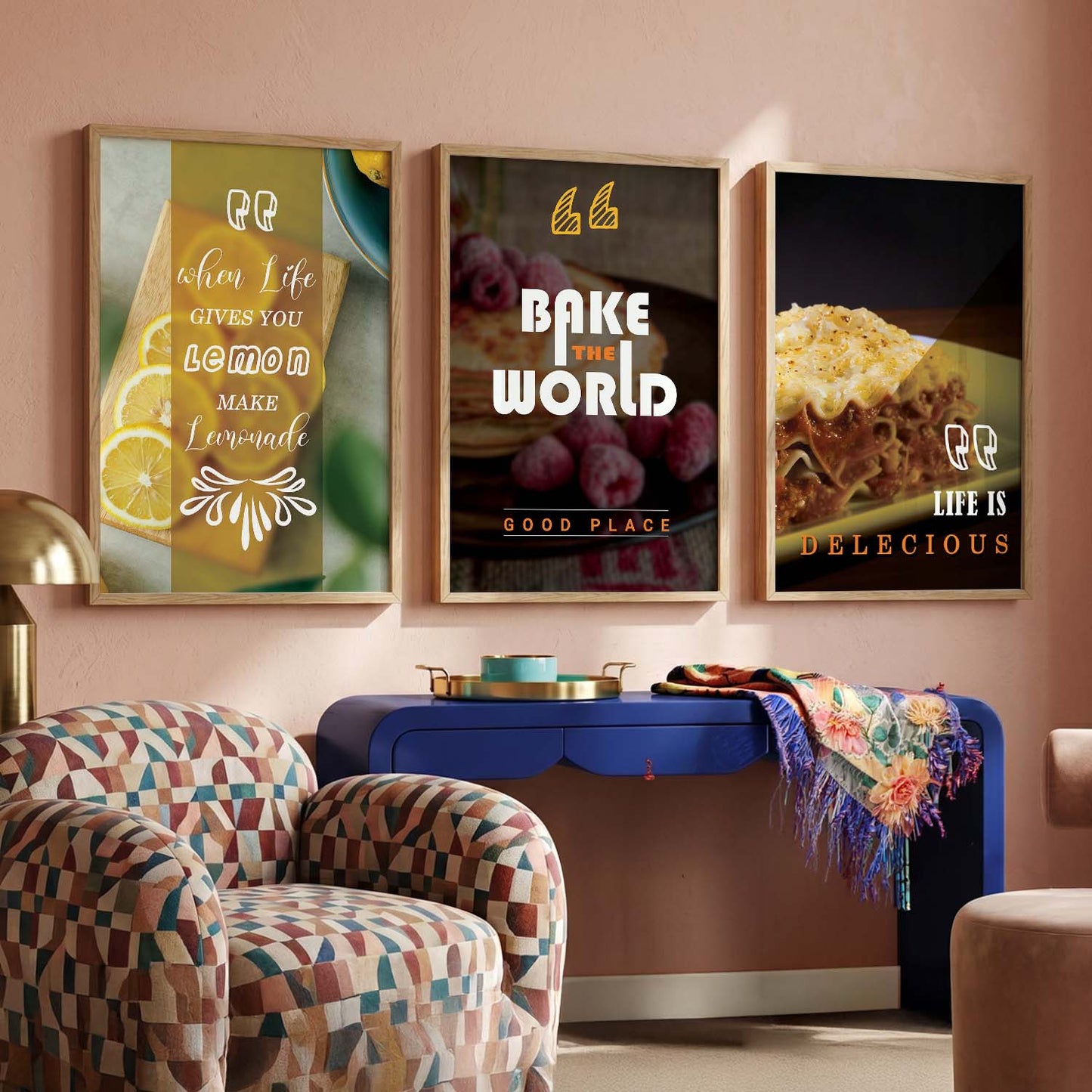 Framed Wall Posters Set for Kitchen Restaurant Bar Wall Decor - Food Lovers Frame Set