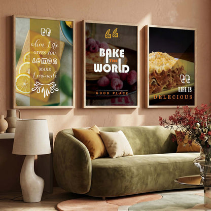 Framed Wall Posters Set for Kitchen Restaurant Bar Wall Decor - Food Lovers Frame Set