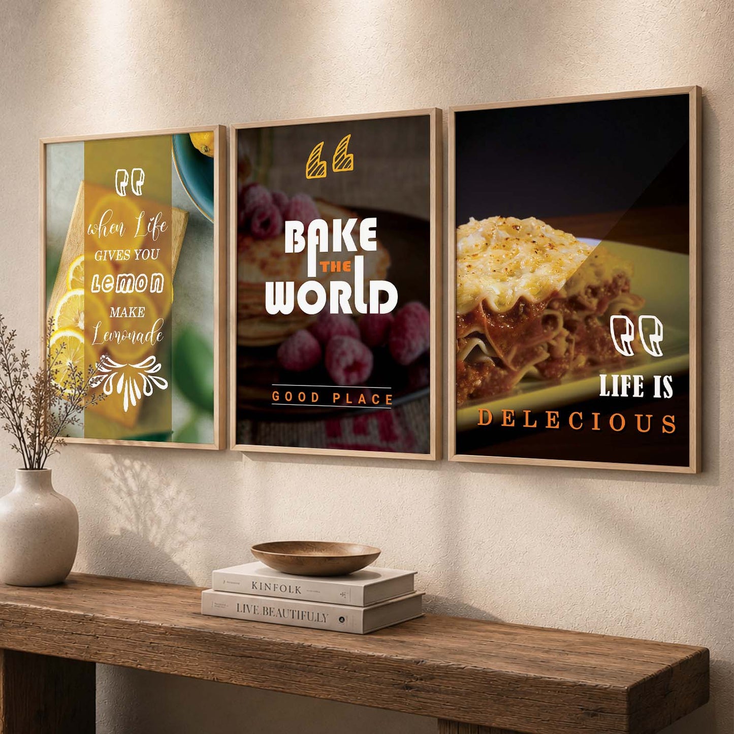 Framed Wall Posters Set for Kitchen Restaurant Bar Wall Decor - Food Lovers Frame Set