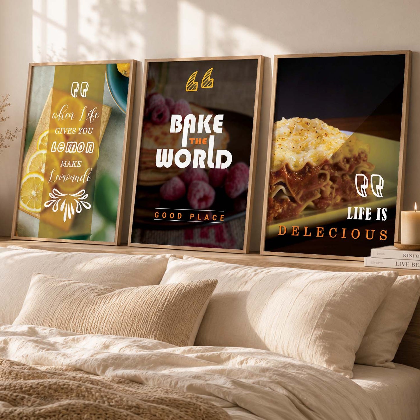 Framed Wall Posters Set for Kitchen Restaurant Bar Wall Decor - Food Lovers Frame Set