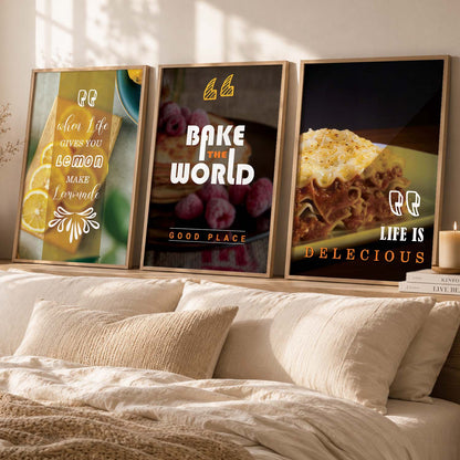 Framed Wall Posters Set for Kitchen Restaurant Bar Wall Decor - Food Lovers Frame Set