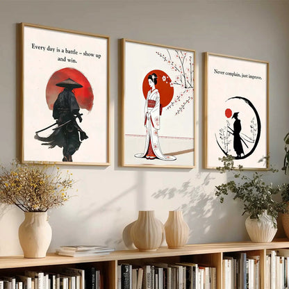 Japanese Samurai Motivational Wall Art Paintings for Living Room Bedroom