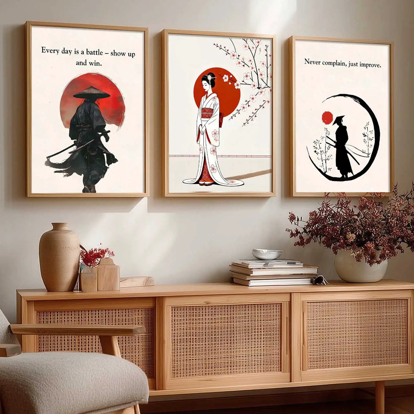Japanese Samurai Motivational Wall Art Paintings for Living Room Bedroom