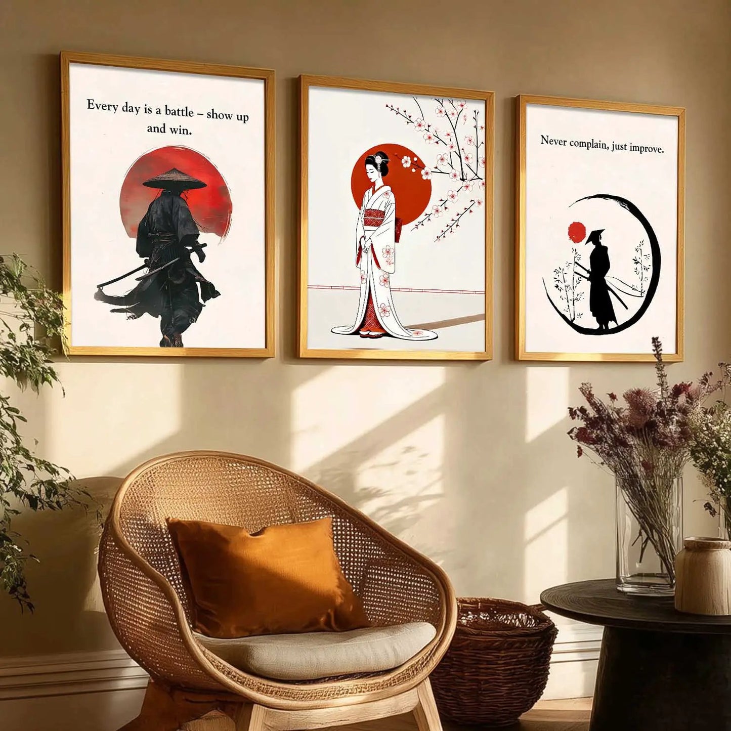 Japanese Samurai Motivational Wall Art Paintings for Living Room Bedroom