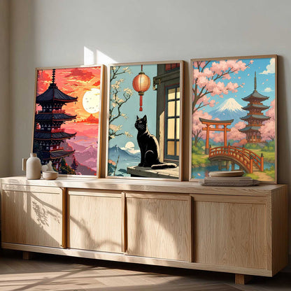 Aesthetic Japanese Nature and City View Wall Art Paintings for Living Room Bedroom