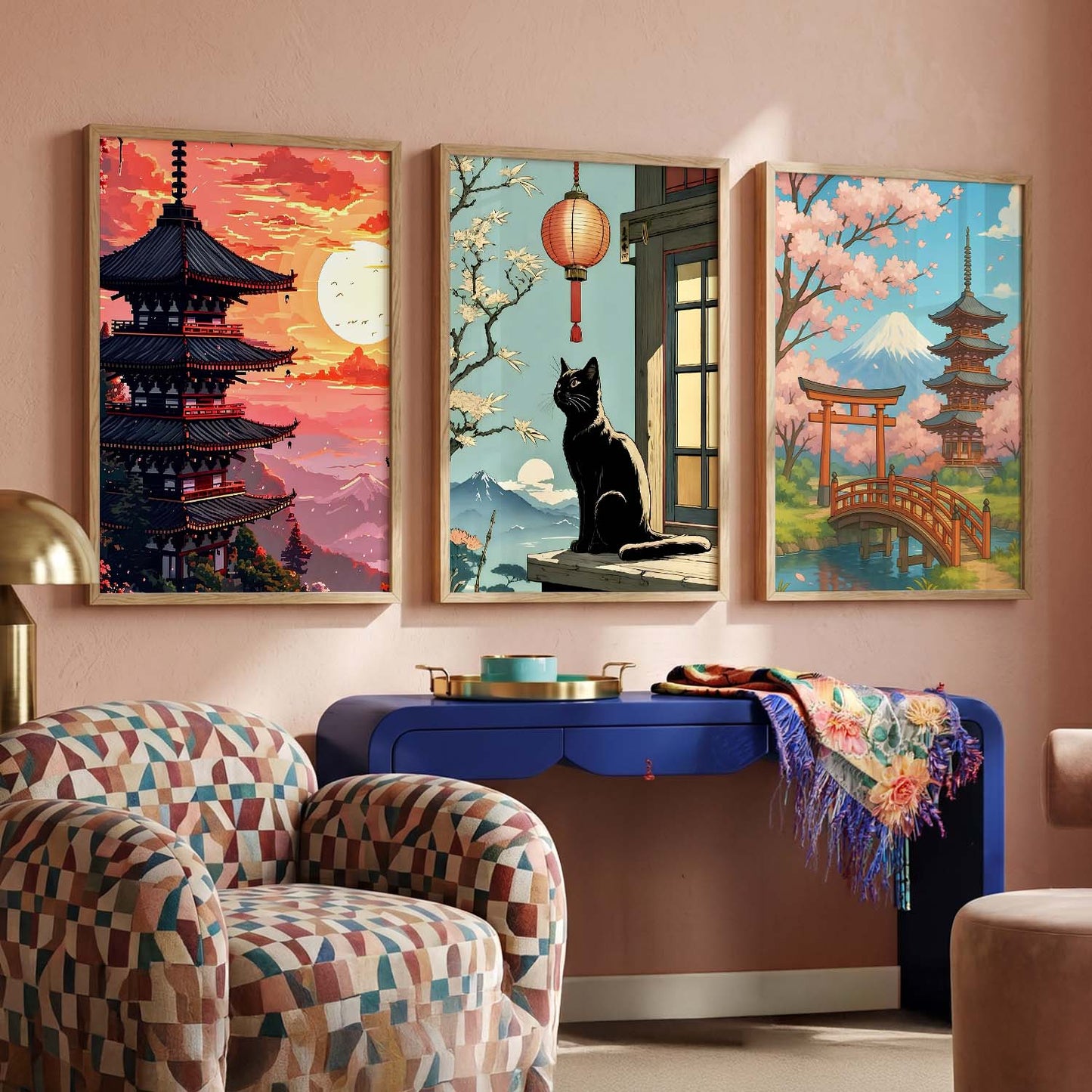 Aesthetic Japanese Nature and City View Wall Art Paintings for Living Room Bedroom