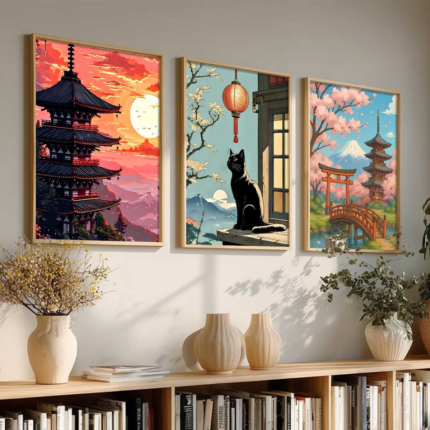 Aesthetic Japanese Nature and City View Wall Art Paintings for Living Room Bedroom