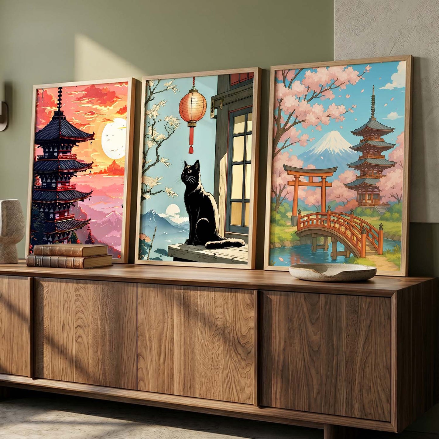 Aesthetic Japanese Nature and City View Wall Art Paintings for Living Room Bedroom