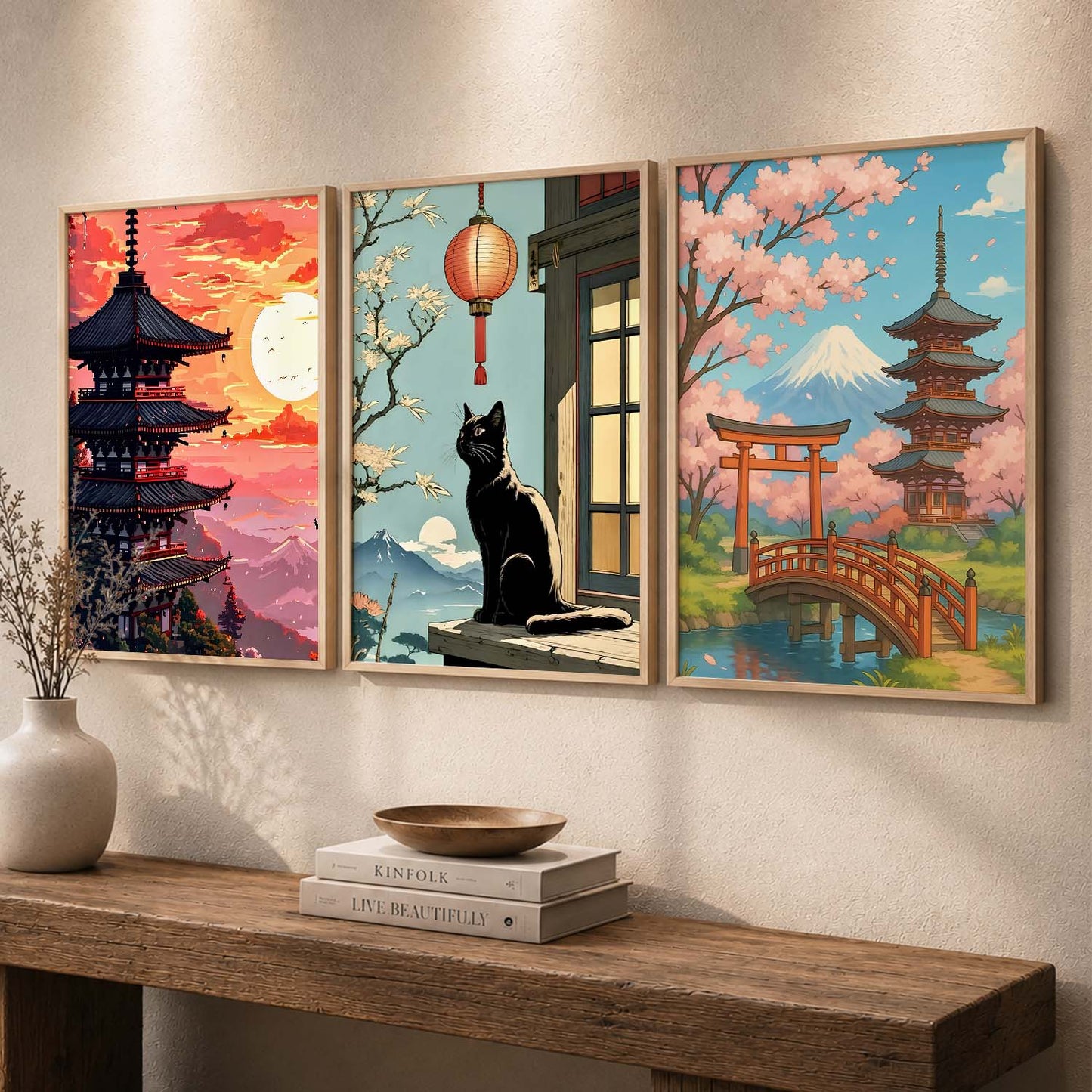 Aesthetic Japanese Nature and City View Wall Art Paintings for Living Room Bedroom