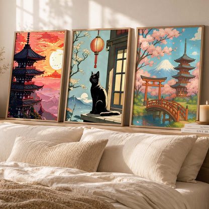 Aesthetic Japanese Nature and City View Wall Art Paintings for Living Room Bedroom