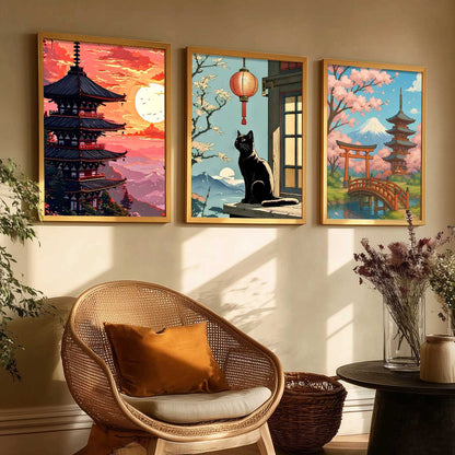 Aesthetic Japanese Nature and City View Wall Art Paintings for Living Room Bedroom