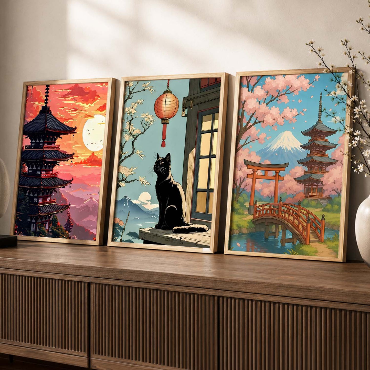 Aesthetic Japanese Nature and City View Wall Art Paintings for Living Room Bedroom