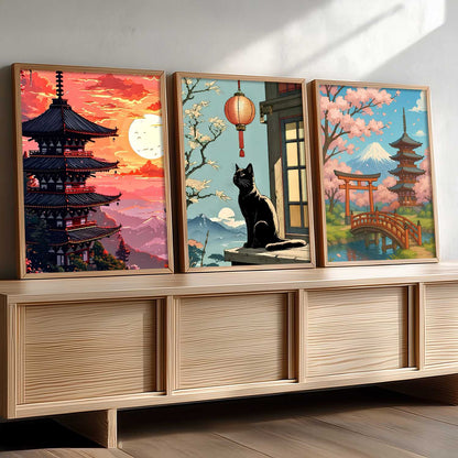 Aesthetic Japanese Nature and City View Wall Art Paintings for Living Room Bedroom
