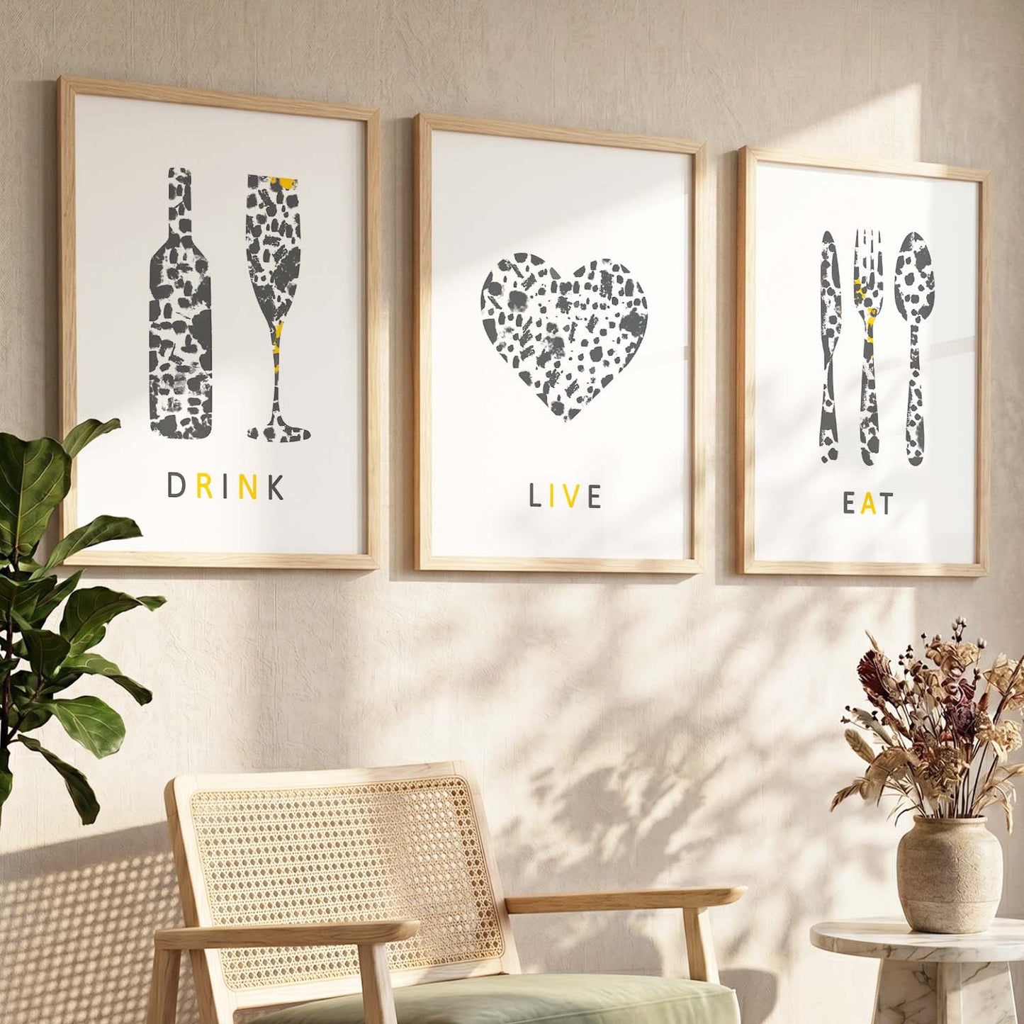 Kitchen Quotes Wall Posters Set for Kitchen Restaurant Bar Wall Decor - Food Lovers Frame Set