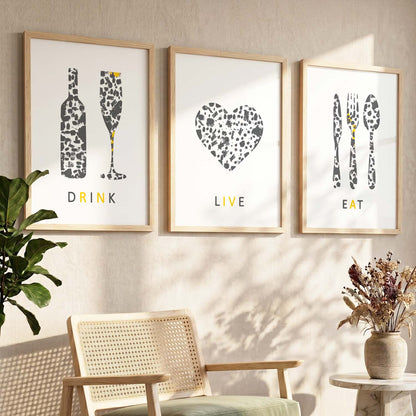 Kitchen Quotes Wall Posters Set for Kitchen Restaurant Bar Wall Decor - Food Lovers Frame Set