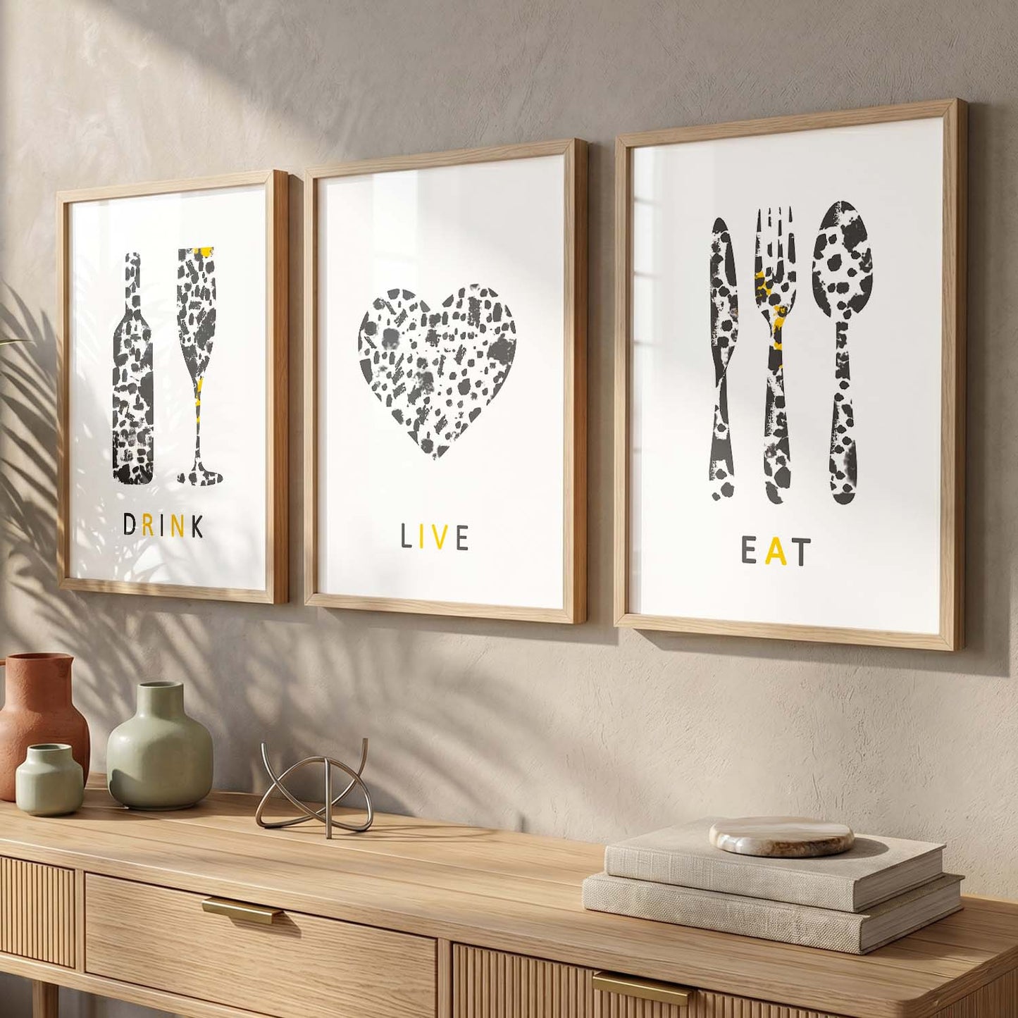 Kitchen Quotes Wall Posters Set for Kitchen Restaurant Bar Wall Decor - Food Lovers Frame Set