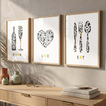Kitchen Quotes Wall Posters Set for Kitchen Restaurant Bar Wall Decor - Food Lovers Frame Set