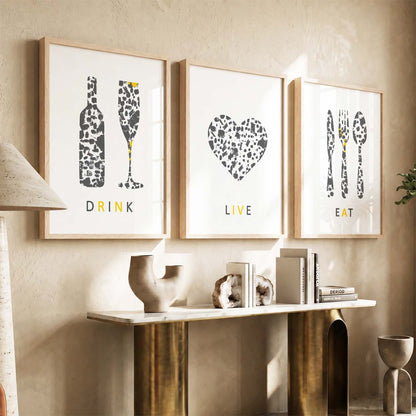 Kitchen Quotes Wall Posters Set for Kitchen Restaurant Bar Wall Decor - Food Lovers Frame Set