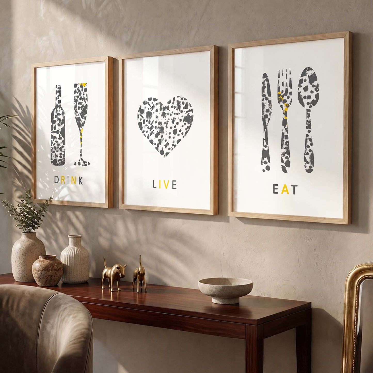 Kitchen Quotes Wall Posters Set for Kitchen Restaurant Bar Wall Decor - Food Lovers Frame Set