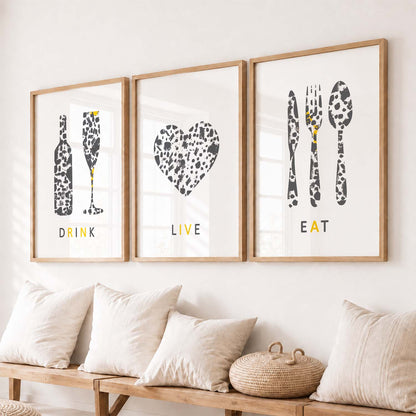 Kitchen Quotes Wall Posters Set for Kitchen Restaurant Bar Wall Decor - Food Lovers Frame Set