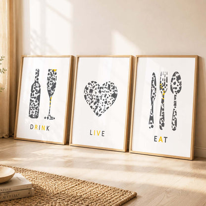 Kitchen Quotes Wall Posters Set for Kitchen Restaurant Bar Wall Decor - Food Lovers Frame Set