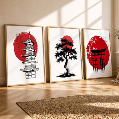 Aesthetic Japanese Nature and City View Wall Art Paintings for Living Room Bedroom