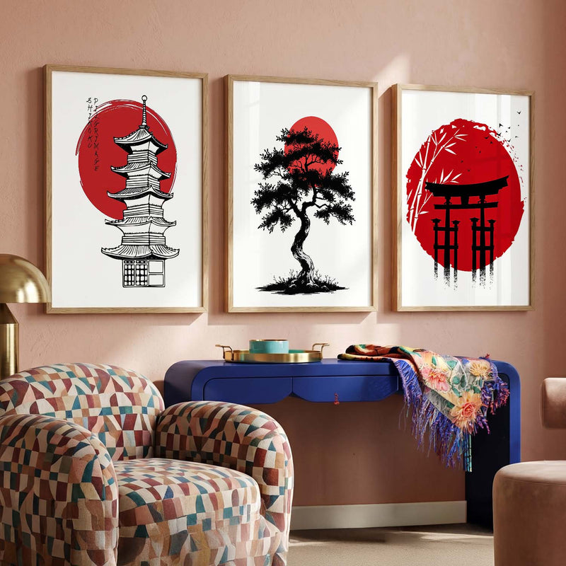 Aesthetic Japanese Nature and City View Wall Art Paintings for Living Room Bedroom
