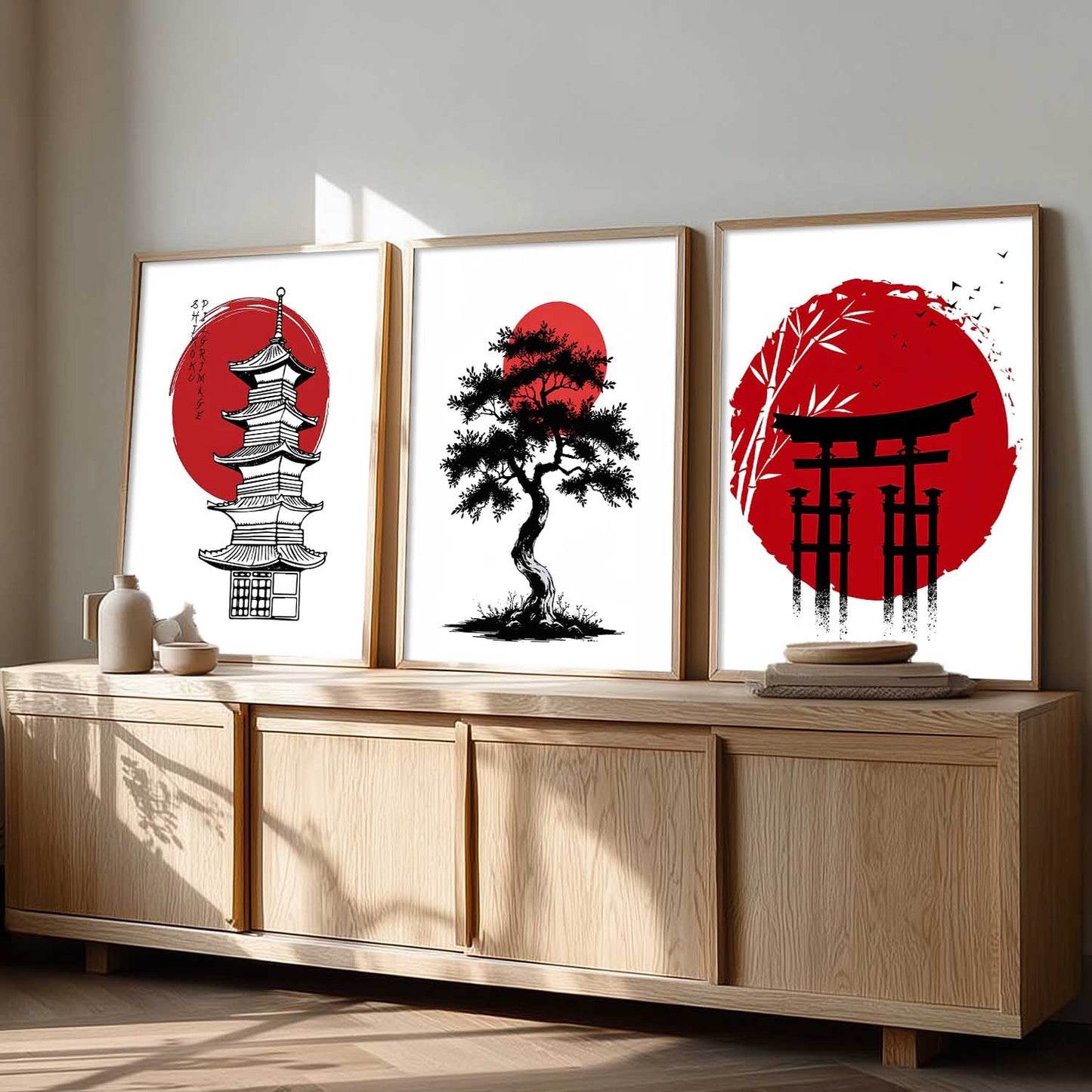 Aesthetic Japanese Nature and City View Wall Art Paintings for Living Room Bedroom