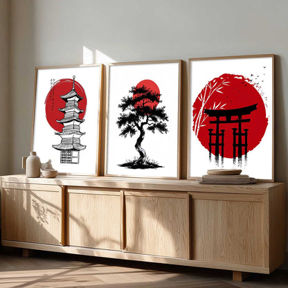 Aesthetic Japanese Nature and City View Wall Art Paintings for Living Room Bedroom