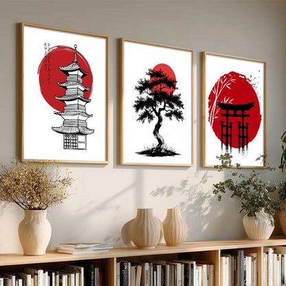Aesthetic Japanese Nature and City View Wall Art Paintings for Living Room Bedroom