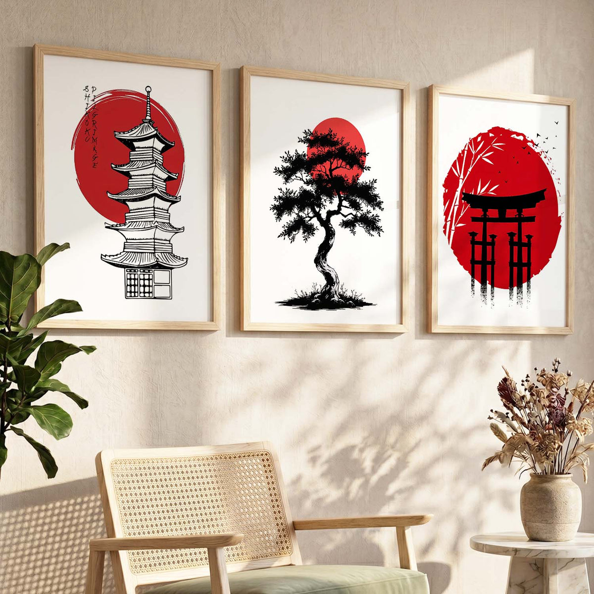 Aesthetic Japanese Nature and City View Wall Art Paintings for Living Room Bedroom