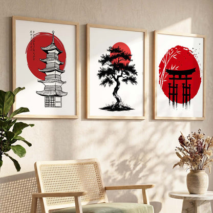 Aesthetic Japanese Nature and City View Wall Art Paintings for Living Room Bedroom