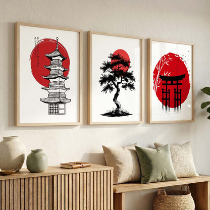 Aesthetic Japanese Nature and City View Wall Art Paintings for Living Room Bedroom