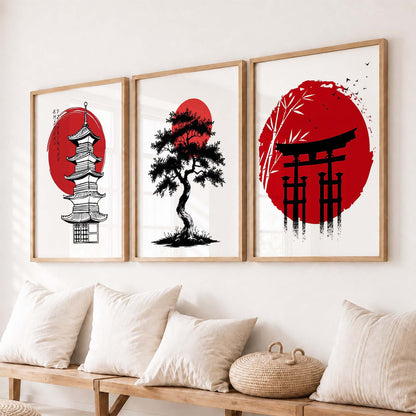 Aesthetic Japanese Nature and City View Wall Art Paintings for Living Room Bedroom