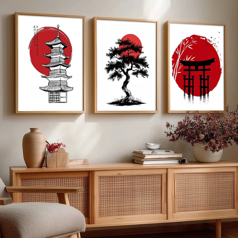 Aesthetic Japanese Nature and City View Wall Art Paintings for Living Room Bedroom