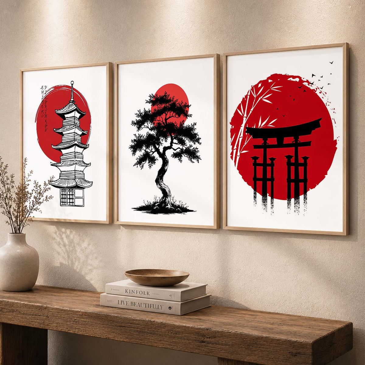 Aesthetic Japanese Nature and City View Wall Art Paintings for Living Room Bedroom