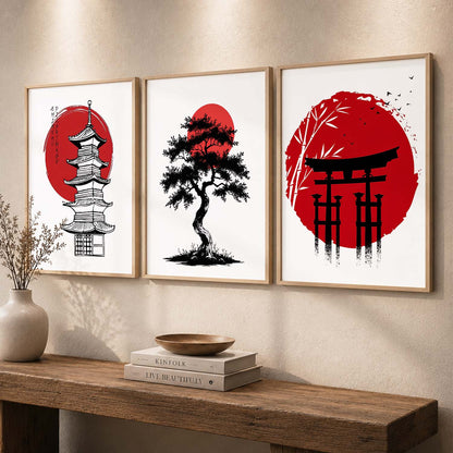Aesthetic Japanese Nature and City View Wall Art Paintings for Living Room Bedroom