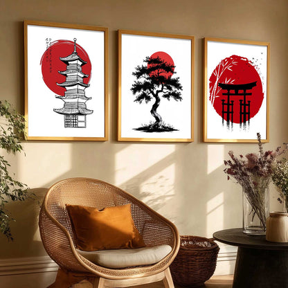 Aesthetic Japanese Nature and City View Wall Art Paintings for Living Room Bedroom