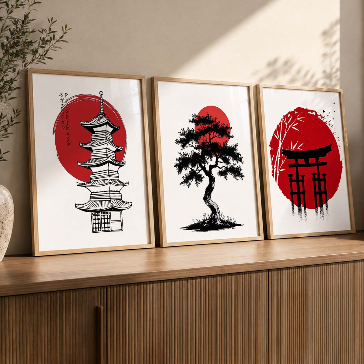Aesthetic Japanese Nature and City View Wall Art Paintings for Living Room Bedroom