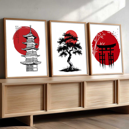 Aesthetic Japanese Nature and City View Wall Art Paintings for Living Room Bedroom