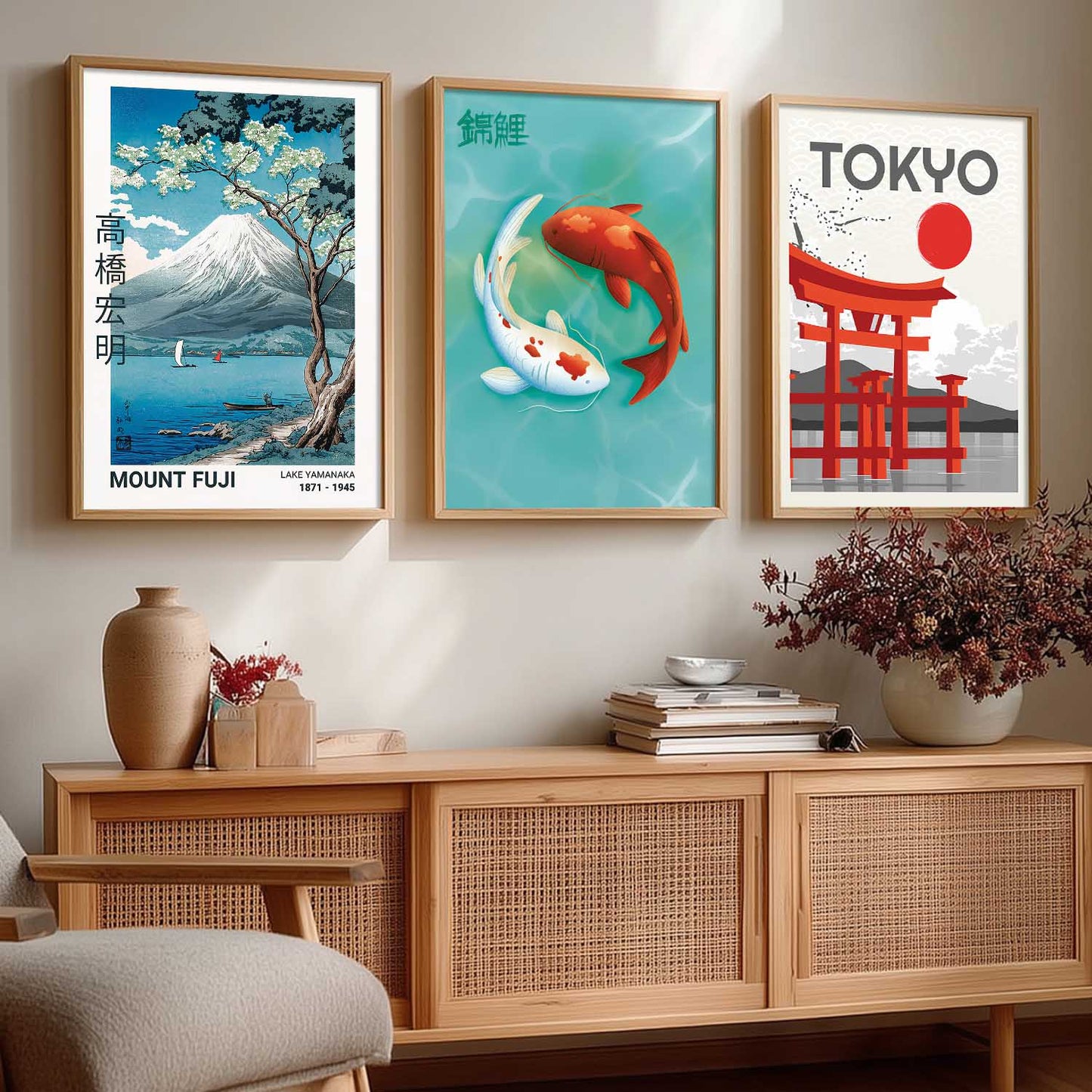 Aesthetic Japanese Nature and City View Wall Art Paintings for Living Room Bedroom