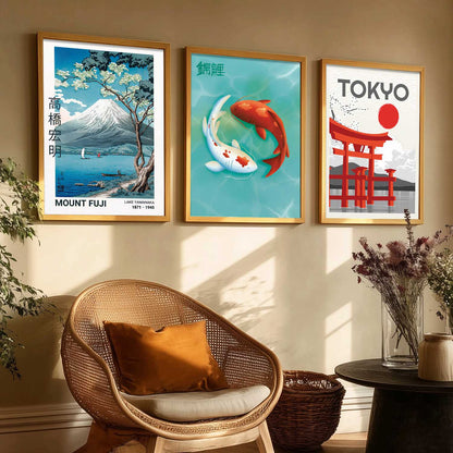 Aesthetic Japanese Nature and City View Wall Art Paintings for Living Room Bedroom